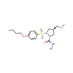 CCCCOc1ccc(S(=O)(=O)N2C[C@@H](NOC)C[C@@H]2C(=O)NO)cc1 ZINC000013803456