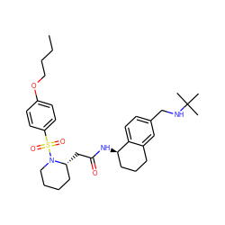 CCCCOc1ccc(S(=O)(=O)N2CCCC[C@H]2CC(=O)N[C@@H]2CCCc3cc(CNC(C)(C)C)ccc32)cc1 ZINC000036161405