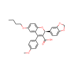 CCCCOc1ccc2c(c1)C(c1ccc(OC)cc1)=C(C(=O)O)[C@H](c1ccc3c(c1)OCO3)O2 ZINC000013473381