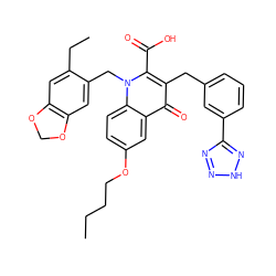 CCCCOc1ccc2c(c1)c(=O)c(Cc1cccc(-c3nn[nH]n3)c1)c(C(=O)O)n2Cc1cc2c(cc1CC)OCO2 ZINC001772590754