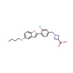 CCCCOc1ccc2oc(-c3ccc(CN4CC(C(=O)O)C4)cc3Cl)cc2c1 ZINC000043153519