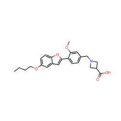 CCCCOc1ccc2oc(-c3ccc(CN4CC(C(=O)O)C4)cc3OC)cc2c1 ZINC000066066532