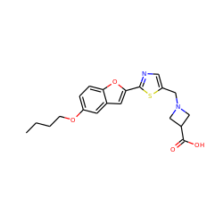 CCCCOc1ccc2oc(-c3ncc(CN4CC(C(=O)O)C4)s3)cc2c1 ZINC000066065879