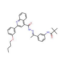 CCCCOc1cccc(-c2cc(C(=O)N/N=C(\C)c3cccc(NC(=O)C(C)(C)C)c3)c3ccccc3n2)c1 ZINC000008454710