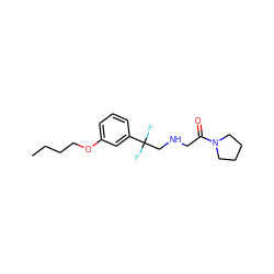 CCCCOc1cccc(C(F)(F)CNCC(=O)N2CCCC2)c1 ZINC000206115163