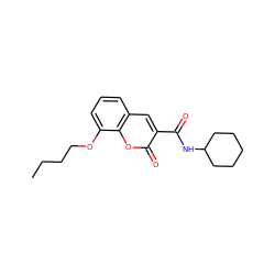 CCCCOc1cccc2cc(C(=O)NC3CCCCC3)c(=O)oc12 ZINC000211053194