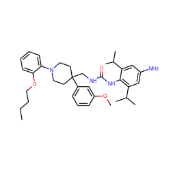 CCCCOc1ccccc1N1CCC(CNC(=O)Nc2c(C(C)C)cc(N)cc2C(C)C)(c2cccc(OC)c2)CC1 ZINC000044308065