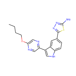 CCCCOc1cnc(-c2c[nH]c3ccc(-c4nnc(N)s4)cc23)cn1 ZINC000145412741