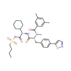 CCCCS(=O)(=O)NC(=O)[C@@H](NC(=O)[C@@H](Cc1ccc(-c2ccno2)cc1)N(C)C(=O)c1cc(C)cc(C)c1)C1CCCCC1 ZINC000026375857