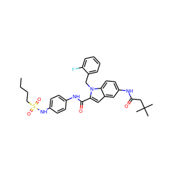 CCCCS(=O)(=O)Nc1ccc(NC(=O)c2cc3cc(NC(=O)CC(C)(C)C)ccc3n2Cc2ccccc2F)cc1 ZINC000028525354