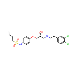 CCCCS(=O)(=O)Nc1ccc(OC[C@@H](O)CNCCc2ccc(Cl)c(Cl)c2)cc1 ZINC000040836204