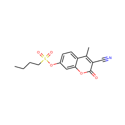 CCCCS(=O)(=O)Oc1ccc2c(C)c(C#N)c(=O)oc2c1 ZINC001772626567