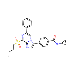 CCCCS(=O)(=O)c1nc(-c2ccccc2)cn2c(-c3ccc(C(=O)NC4CC4)cc3)cnc12 ZINC000118745500