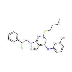 CCCCSc1nc(Nc2cccc(O)c2)c2cnn(C[C@H](Cl)c3ccccc3)c2n1 ZINC000299861506