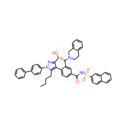 CCCCc1c(-c2ccc(C(=O)NS(=O)(=O)c3ccc4ccccc4c3)cc2C(=O)N2CCc3ccccc3C2)c(CO)nn1-c1ccc(-c2ccccc2)cc1 ZINC000095551501