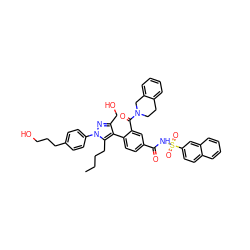 CCCCc1c(-c2ccc(C(=O)NS(=O)(=O)c3ccc4ccccc4c3)cc2C(=O)N2CCc3ccccc3C2)c(CO)nn1-c1ccc(CCCO)cc1 ZINC000095551556