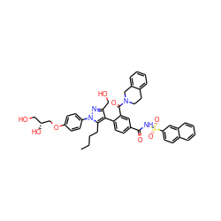 CCCCc1c(-c2ccc(C(=O)NS(=O)(=O)c3ccc4ccccc4c3)cc2C(=O)N2CCc3ccccc3C2)c(CO)nn1-c1ccc(OC[C@H](O)CO)cc1 ZINC000205500887