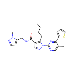 CCCCc1c(C(=O)NCc2ccnn2C)cnn1-c1ncc(C)c(-c2cccs2)n1 ZINC000096273294