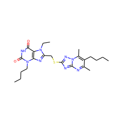 CCCCc1c(C)nc2nc(SCc3nc4c(c(=O)[nH]c(=O)n4CCCC)n3CC)nn2c1C ZINC000068716836