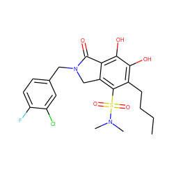 CCCCc1c(O)c(O)c2c(c1S(=O)(=O)N(C)C)CN(Cc1ccc(F)c(Cl)c1)C2=O ZINC000095563985