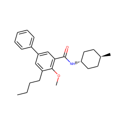 CCCCc1cc(-c2ccccc2)cc(C(=O)N[C@H]2CC[C@H](C)CC2)c1OC ZINC000653851514