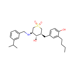 CCCCc1cc(C[C@@H]2CS(=O)(=O)C[C@H](NCc3cccc(C(C)C)c3)[C@H]2O)ccc1O ZINC000071330953