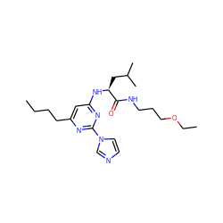 CCCCc1cc(N[C@@H](CC(C)C)C(=O)NCCCOCC)nc(-n2ccnc2)n1 ZINC000036143736