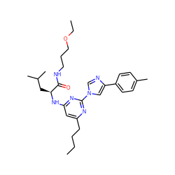 CCCCc1cc(N[C@@H](CC(C)C)C(=O)NCCCOCC)nc(-n2cnc(-c3ccc(C)cc3)c2)n1 ZINC000036143681