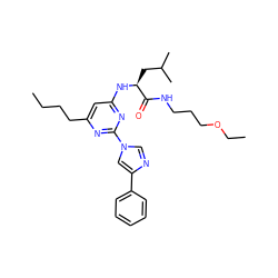 CCCCc1cc(N[C@@H](CC(C)C)C(=O)NCCCOCC)nc(-n2cnc(-c3ccccc3)c2)n1 ZINC000036143695