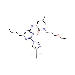 CCCCc1cc(N[C@@H](CC(C)C)C(=O)NCCCOCC)nc(-n2cnc(C(C)(C)C)c2)n1 ZINC000036143760