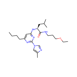 CCCCc1cc(N[C@@H](CC(C)C)C(=O)NCCCOCC)nc(-n2cnc(C)c2)n1 ZINC000036143754