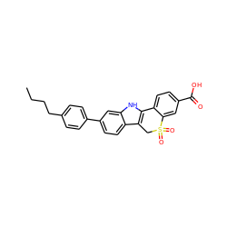 CCCCc1ccc(-c2ccc3c4c([nH]c3c2)-c2ccc(C(=O)O)cc2S(=O)(=O)C4)cc1 ZINC000034893122