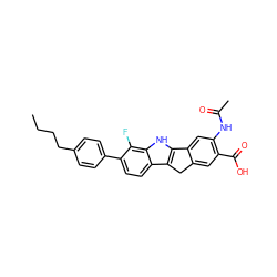 CCCCc1ccc(-c2ccc3c4c([nH]c3c2F)-c2cc(NC(C)=O)c(C(=O)O)cc2C4)cc1 ZINC000034893206