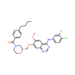 CCCCc1ccc(C(=O)N2CCO[C@@H](COc3cc4ncnc(Nc5ccc(Cl)c(Cl)c5)c4cc3OC)C2)cc1 ZINC000114821590