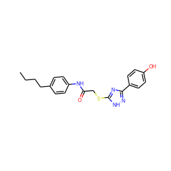 CCCCc1ccc(NC(=O)CSc2nc(-c3ccc(O)cc3)n[nH]2)cc1 ZINC000653816954