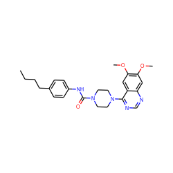 CCCCc1ccc(NC(=O)N2CCN(c3ncnc4cc(OC)c(OC)cc34)CC2)cc1 ZINC000013474779