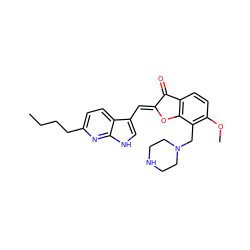 CCCCc1ccc2c(/C=C3\Oc4c(ccc(OC)c4CN4CCNCC4)C3=O)c[nH]c2n1 ZINC001772590588