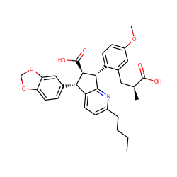 CCCCc1ccc2c(n1)[C@@H](c1ccc(OC)cc1C[C@H](C)C(=O)O)[C@H](C(=O)O)[C@H]2c1ccc2c(c1)OCO2 ZINC000003950913