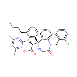 CCCCc1cccc([C@]2([C@H](Oc3nc(C)cc(C)n3)C(=O)O)NCC(=O)N(Cc3c(F)cccc3Cl)c3ccccc32)c1 ZINC000101004706