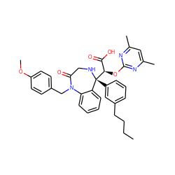 CCCCc1cccc([C@]2([C@H](Oc3nc(C)cc(C)n3)C(=O)O)NCC(=O)N(Cc3ccc(OC)cc3)c3ccccc32)c1 ZINC000026658714