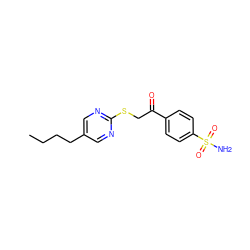 CCCCc1cnc(SCC(=O)c2ccc(S(N)(=O)=O)cc2)nc1 ZINC000084632731