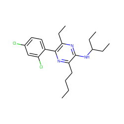 CCCCc1nc(-c2ccc(Cl)cc2Cl)c(CC)nc1NC(CC)CC ZINC000072177182