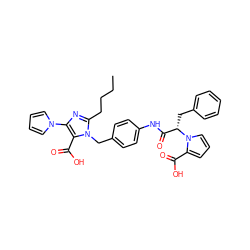 CCCCc1nc(-n2cccc2)c(C(=O)O)n1Cc1ccc(NC(=O)[C@H](Cc2ccccc2)n2cccc2C(=O)O)cc1 ZINC000029470415