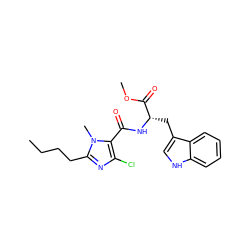 CCCCc1nc(Cl)c(C(=O)N[C@@H](Cc2c[nH]c3ccccc23)C(=O)OC)n1C ZINC000473128584