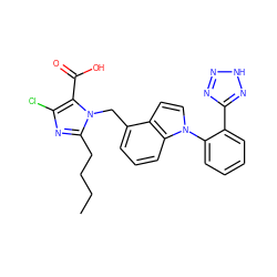 CCCCc1nc(Cl)c(C(=O)O)n1Cc1cccc2c1ccn2-c1ccccc1-c1nn[nH]n1 ZINC000001534592