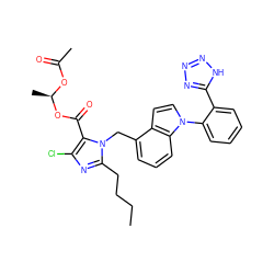 CCCCc1nc(Cl)c(C(=O)O[C@@H](C)OC(C)=O)n1Cc1cccc2c1ccn2-c1ccccc1-c1nnn[nH]1 ZINC000029317699