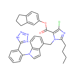 CCCCc1nc(Cl)c(C(=O)Oc2ccc3c(c2)CCC3)n1Cc1cccc2c1ccn2-c1ccccc1-c1nnn[nH]1 ZINC000029306391