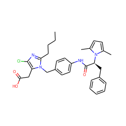 CCCCc1nc(Cl)c(CC(=O)O)n1Cc1ccc(NC(=O)[C@H](Cc2ccccc2)n2c(C)ccc2C)cc1 ZINC000029468593