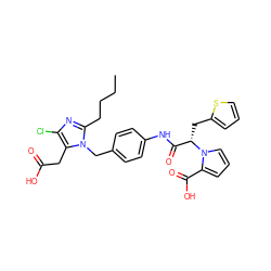 CCCCc1nc(Cl)c(CC(=O)O)n1Cc1ccc(NC(=O)[C@H](Cc2cccs2)n2cccc2C(=O)O)cc1 ZINC000003915483