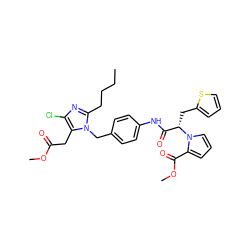 CCCCc1nc(Cl)c(CC(=O)OC)n1Cc1ccc(NC(=O)[C@H](Cc2cccs2)n2cccc2C(=O)OC)cc1 ZINC000029467072